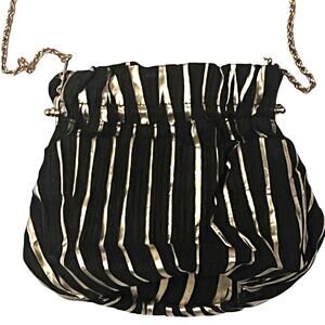 Black and Gold Fabric Evening Bag Crossbody Shoulder Purse - Excellent